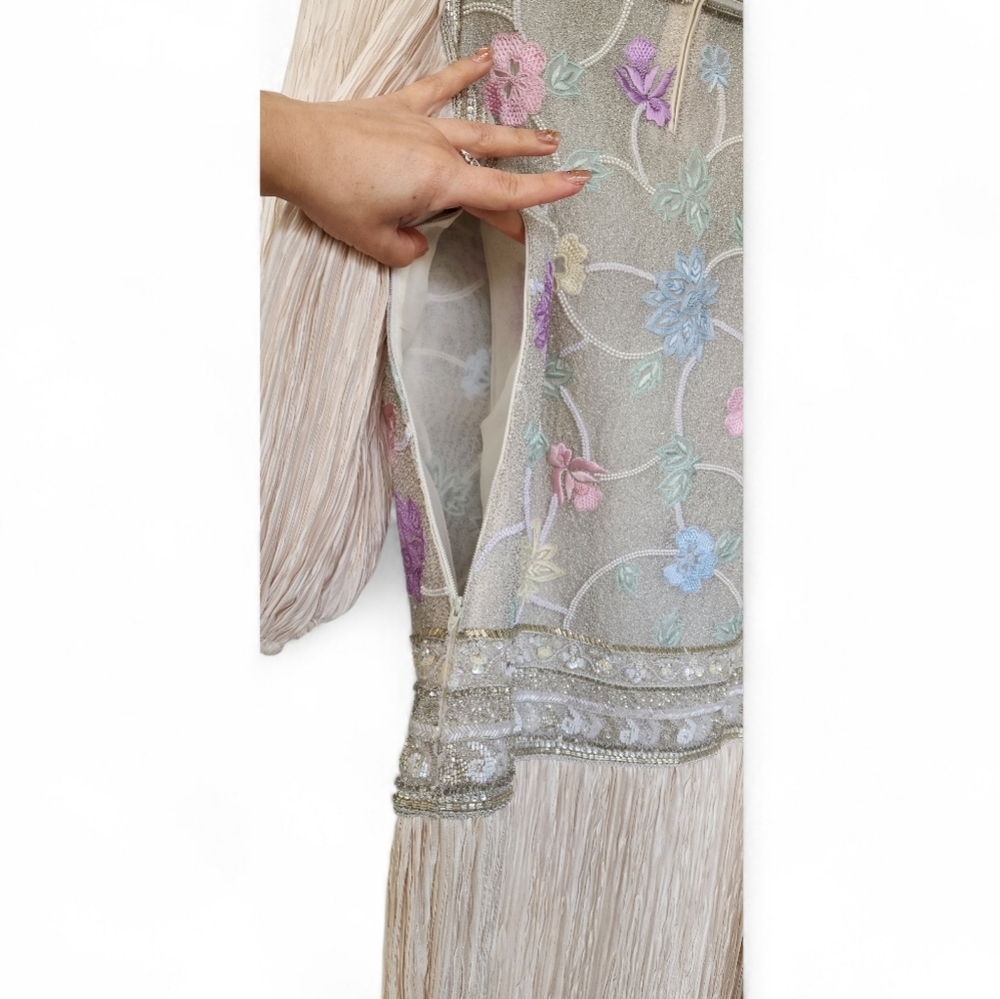 Mary Mcfadden Elegant Floral Embroidered Sequined Dress Sz 8 - Picture 6 of 16